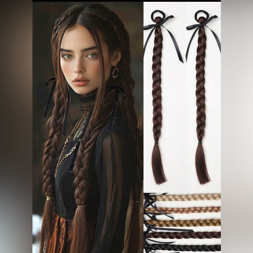 2 Long Dark Brown Braids. Hair Extensions.